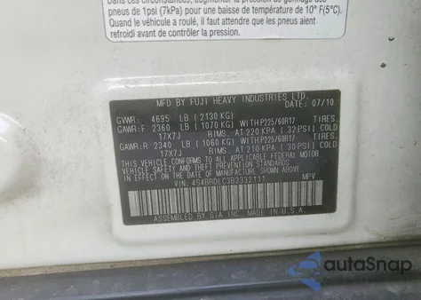 2011 Subaru Outback 3.6R Limited z USA, uszkodzony, nr VIN 4S4BRDLC3B2332111